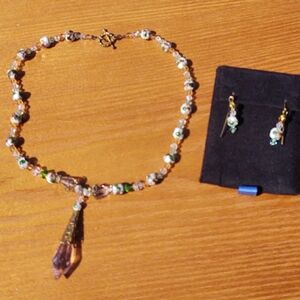 Handmade Swarovski Crystal and Cloisonne Beaded Necklace and Earring Set